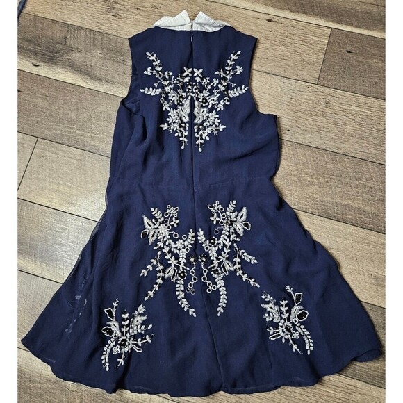 ASOS Skater Dress Embroidered Floral Beaded Sequin Mini With Collar Size 8 - Picture 7 of 12